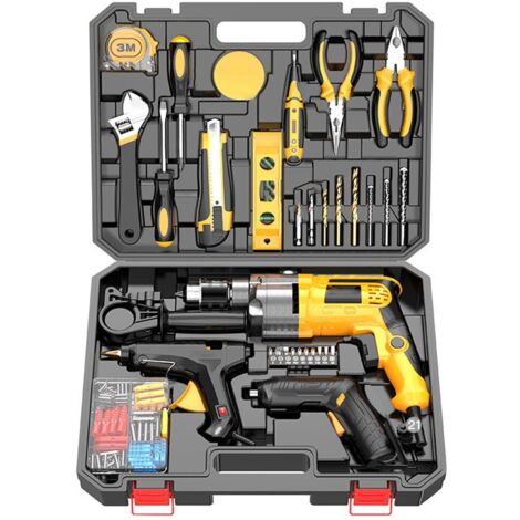 Set trapano a percussione e cacciavite, 710 W, 220 V, multifunzione, 22 pezzi, giallo/nero (1/5)