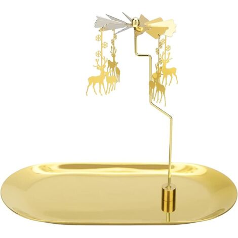 Portacandele rotante in lega di alluminio, creativo portacandele rotante in metallo dorato, romantici ornamenti a forma di mulino a vento, dotato di un vassoio dorato sottostante, squisito ciondolo a  (1/5)