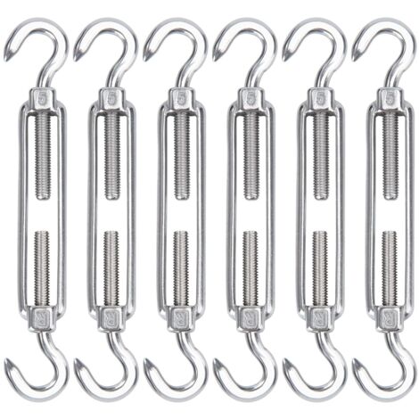 Tenditore per cavi in acciaio inossidabile M5, confezione da 6 ganci e ganci per tenditore in filo metallico, ganci e ganci regolabili per carichi pesanti per stendibiancheria con cavo in corda, rete