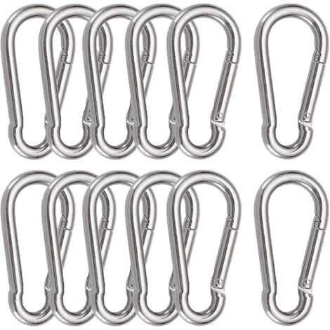 12 pezzi M6 Moschettoni 304 Acciaio Inox Moschettone Gancio Fibbia a Molla per Appendere Gancio Fisso 60 x 6 mm (1/5)