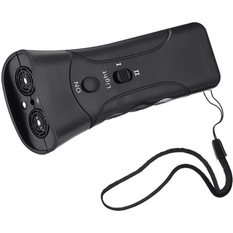 Dispositivo di autodifesa anti-cane a ultrasuoni 3 in 1, torcia a LED, plastica, nero
