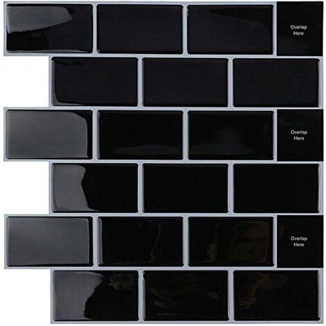 Paraschizzi adesivo per cucina e bagno, paraschizzi adesivo per cucina in finte piastrelle, paraschizzi adesivo bianco per cucina, piastrelle adesive impermeabili in PVC 3D, 4 pezzi (nero, 4 fogli)