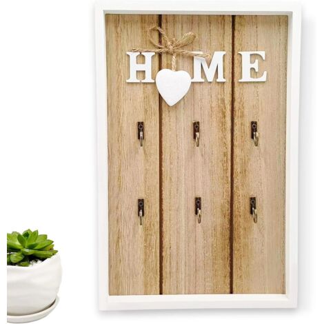 Armadietto portachiavi, cassetta portachiavi in legno da parete, con 6 ganci per appendere le chiavi, cassetta portachiavi in legno, accessorio perfetto per la casa, 30x20x3 cm