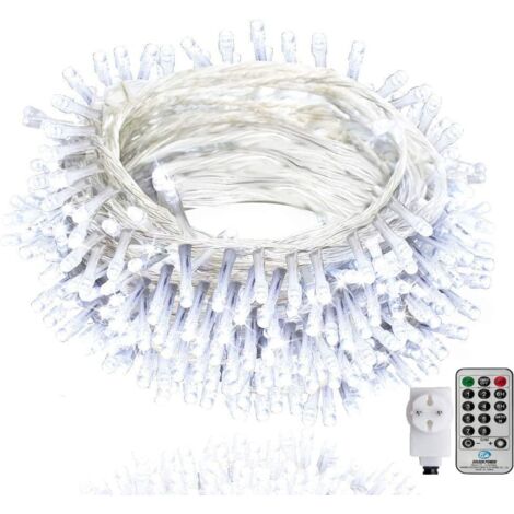 Luci da esterno da 100 m con telecomando e timer, 8 modalità per Pasqua, casa, camera da letto, giardino - Bianco (1/5)