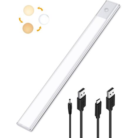 Luce LED per armadio con sensore di movimento, striscia LED 2 in 1 per cucina sottopensile, ricaricabile tramite USB e alimentata a 5 V CC, striscia luminosa adesiva con sensore di movimento da 40 cm,