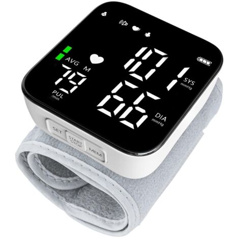 Misuratore di pressione sanguigna da polso professionale, display digitale LED a schermo intero, retroilluminazione HD, rilevamento del battito cardiaco irregolare