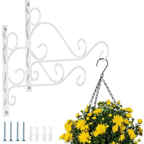 2 pezzi di staffe per cesti appesi all'esterno, ganci da giardino in metallo bianco, ganci da 25 cm di lunghezza per cesti appesi