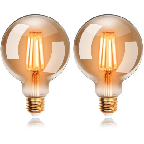 Confezione da 2 lampadine LED Edison Vintage G95 da 6 W, bianco caldo 2200 K E27, equivalenti a lampadine a incandescenza da 48 W, lampada decorativa antica retrò (1/5)