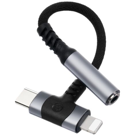 Adattatore 2 in 1 da USB C a jack da 3,5 mm, tipo C/L-lightning a jack per cuffie con chip DAC (1/5)