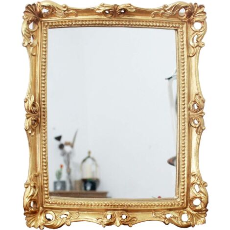 Specchio decorativo vintage, specchio da tavolo da parete quadrato in oro antico (24 x 28 cm)