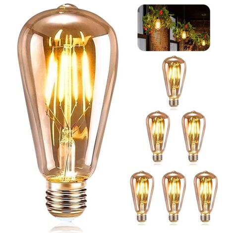 6 bombillas vintage E27, LED ST64, lámpara decorativa retro Edison vintage, filamento blanco cálido de 4 W para restaurante, cafetería y bar.