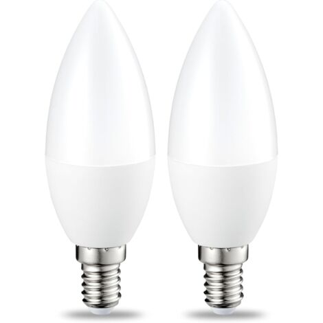 Paquete de 2 bombillas LED pequeñas con forma de llama, casquillo de rosca Edison E14, 5 W (equivalente a 40 W), luz blanca cálida, no regulable.