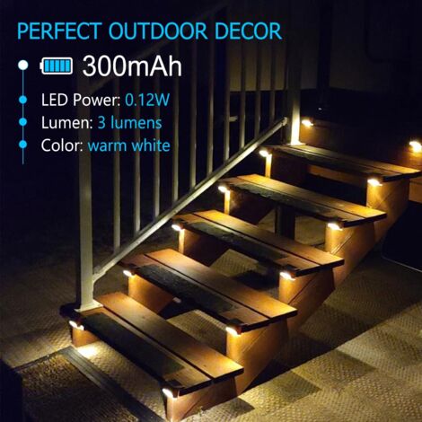 4-Pack Solar Deck Lights – Waterproof Outdoor Step Lights, Warm White Black Shell