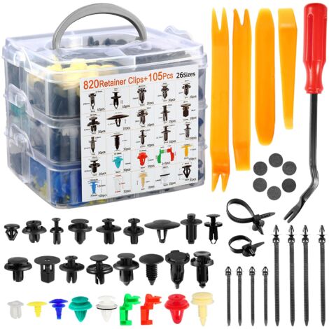 925 clips de remache de plástico, cierre protector de remache de plástico, clips negros universales para paneles de puerta de coche con caja de almacenamiento y herramienta de extracción. (1/5)