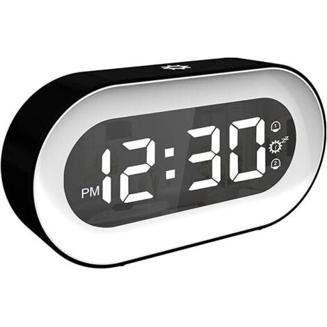 Reloj despertador digital, luz y volumen ajustables, reloj de noche con alarma dual, función de repetición y apagado automático, funciona con pilas y carga USB para el hogar. (1/5)