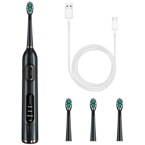 Cepillo de dientes eléctrico, 36000 oscilaciones/min, 3 modos, resistente al agua, diseño ergonómico, 4 cabezales incluidos, color negro