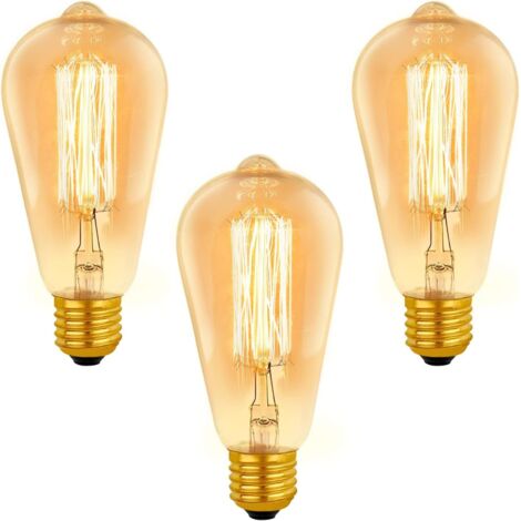 Bombilla vintage E27 ST64 regulable, 40 W, blanco cálido, 2200 K, 400 lm, CA 220 V, incandescente retro, filamento E27, lámpara vintage para iluminación decorativa, paquete de 3