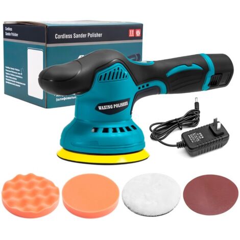 Lijadora/pulidora inalámbrica de desplazamiento, 2500-5000 RPM, 12,7 cm de diámetro, 12 V, 1500 mAh, para detallado de automóviles, color azul