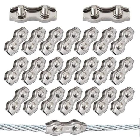 20 piezas de clips dúplex M3 para cables de acero inoxidable 304, abrazaderas dúplex para aparejos de cables de acero de 3 mm (1/5)