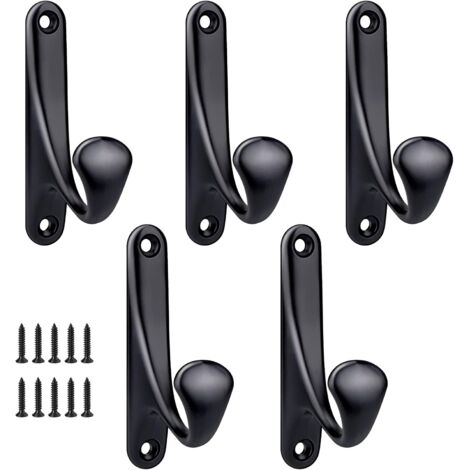 Gancho de pared atornillable, 5 unidades, de aleación de zinc, resistente, color negro (1/5)