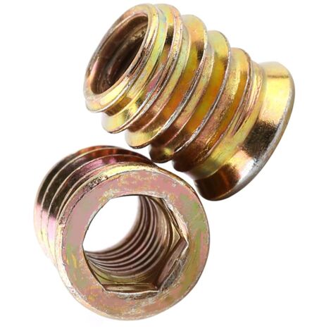 Inserto roscado M6 x 10 mm, inserto de madera, tuercas de tornillo, tuerca hexagonal roscada de aleación de zinc, enchufe hexagonal atornillado (100 piezas)