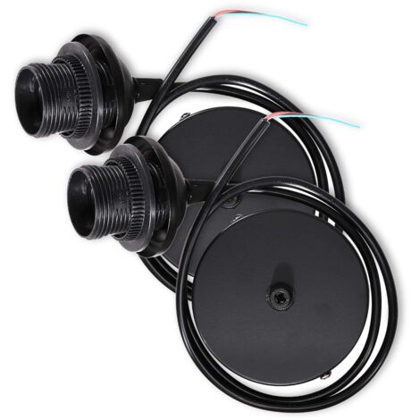 2x Cable Eléctrico para Lámpara - Cable con Casquillo E27 y Anillo de Fijación - Soporte de Suspensión para Lámpara de Techo - Negro
