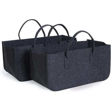 Bolsa para leña, 2 unidades, para chimenea, para periódicos, picnic, juguetes, compras, etc. (gris, 50 x 25 x 25 cm)