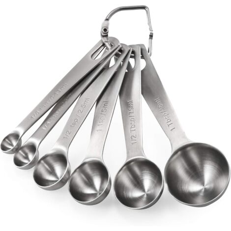 Juego de 6 cucharas medidoras: Juego de cucharas medidoras de cocina de acero inoxidable 18/8 (1/8 cucharadita, 1/4 cucharadita, 1/2 cucharadita, 1 cucharadita, 1/2 cucharada y 1 cucharada) para ingre (1/5)