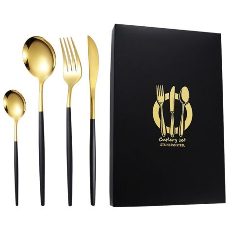 Cubiertos portugueses, juego de 4, acero inoxidable, 13-22 cm, dorado/negro (1/5)