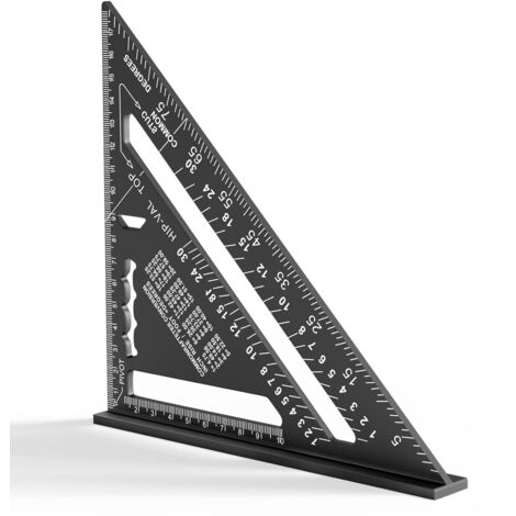 Escuadra de carpintero de 180 mm, regla de aluminio, engrosada, triangular de 45 a 90 grados (negra)