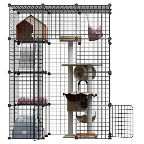 Jaula grande para mascotas, 4 capas extraíbles, 111/75/146 cm, gran espacio, acero de aleación, color negro