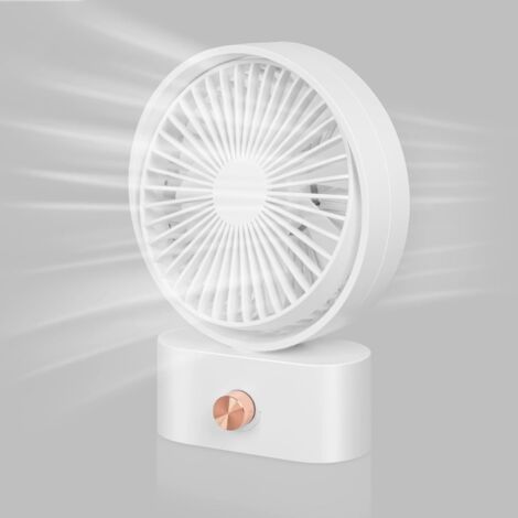 Ventilador de escritorio, potente y silencioso, USB, mini ventilador inalámbrico, rotación automática de 90°, blanco (1/5)
