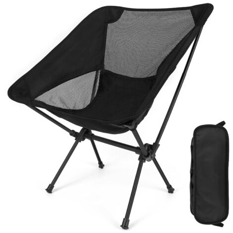 Silla de camping plegable, ultraligera, con bolsa de transporte, ideal para senderismo, barbacoa y playa (negra).