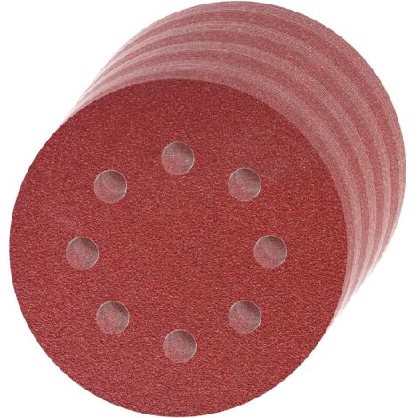 Discos de lijado de 125 mm, grano mixto 40/60/80/100/120/150/180/240, 80 unidades, 8 agujeros, para lijadora orbital. (1/5)