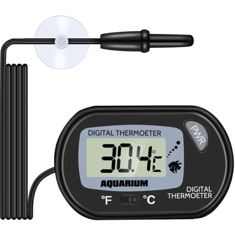 Termómetro digital LCD para acuario con ventosa y sonda de inmersión para acuarios y terrarios.