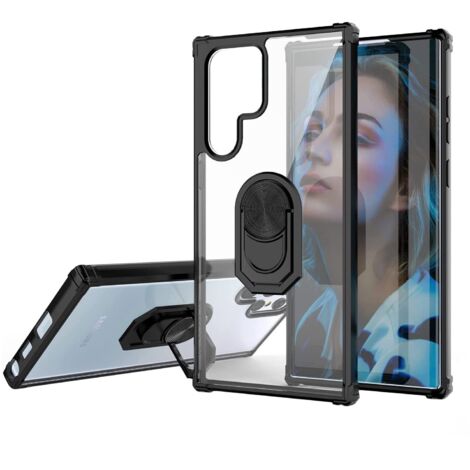Funda híbrida para Samsung Galaxy S22 ULTRA, a prueba de golpes, con anillo giratorio de 360 grados y soporte, color negro (1/5)