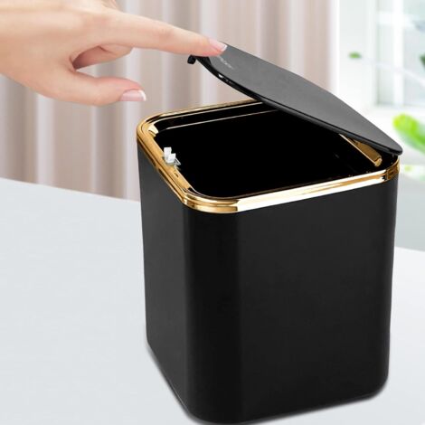 Juego De 2 Papeleras Pequeñas De Mesa Con Tapa De Botón - Mini Cubos De Basura Para Oficina, Cocina, Baño O Coche, Color Blanco