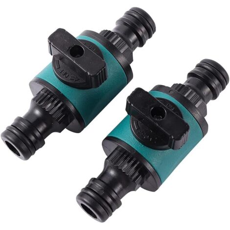 Conector rápido para manguera de jardín de 16 mm con válvula de cierre de 2 vías. (1/5)