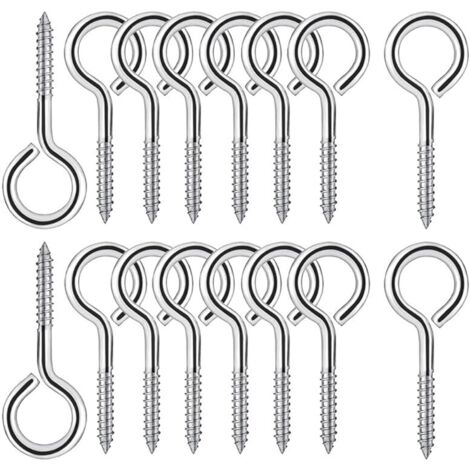 25 pernos de ojo de acero inoxidable M4 304 autorroscantes, redondos, con anillo de tornillo y ganchos de ojo de 50 mm (1/5)