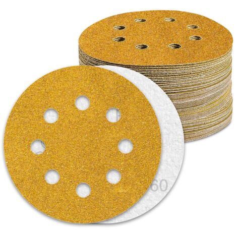 Disco de lijado de 125 mm, grano 60, 100 unidades, para lijadora orbital aleatoria (1/5)