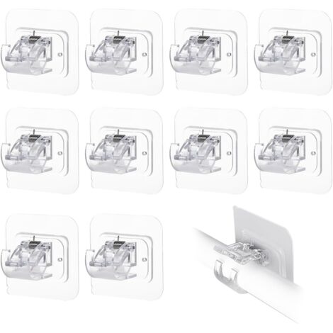 Paquete de 10 soportes transparentes para barras de cortina, autoadhesivos, sin perforaciones, para fijar barras de cortina. (1/5)