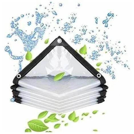 Lona impermeable transparente con ojales - para muebles de jardín - Uso exterior - Resistente a la lluvia - Aislamiento vegetal - Resistente al polvo 3 x 4 m