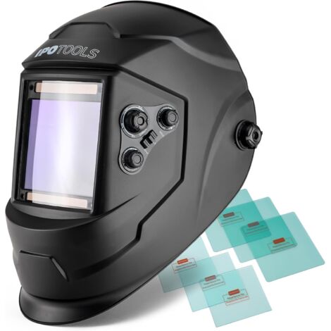 Casco de soldadura automático con 4 sensores de alta calidad, campo de visión extra grande (100 × 93 mm), totalmente ajustable solarmente, aplicaciones de soldadura con protección DIN 4/5-9/9-13