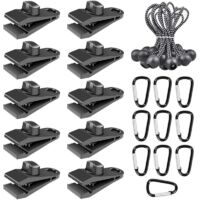 30 clips para carpas, abrazaderas para toldos, clips para lonas con cuerda elástica y mosquetón para carpas y toldos de camping al aire libre.