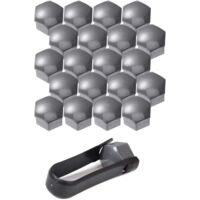 Cubretuercas de 17 mm, 20 unidades, tapas protectoras hexagonales para tuercas de rueda, universales (grises)