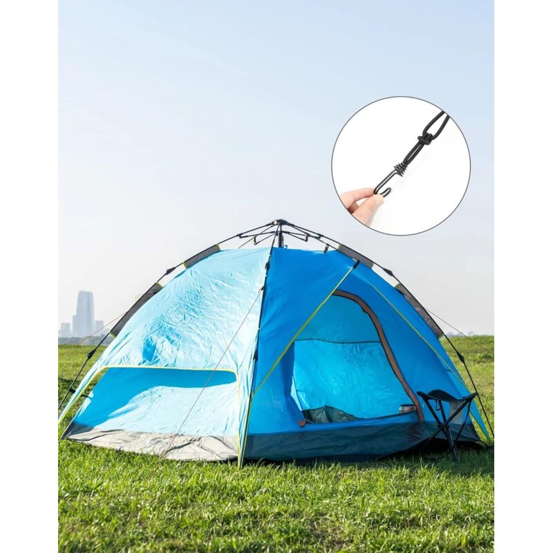 Kit Complet Accessoires Tente Camping 10 Tendeurs Élastiques, 10 Clips, 8 Piquets + Douille Hexagonale