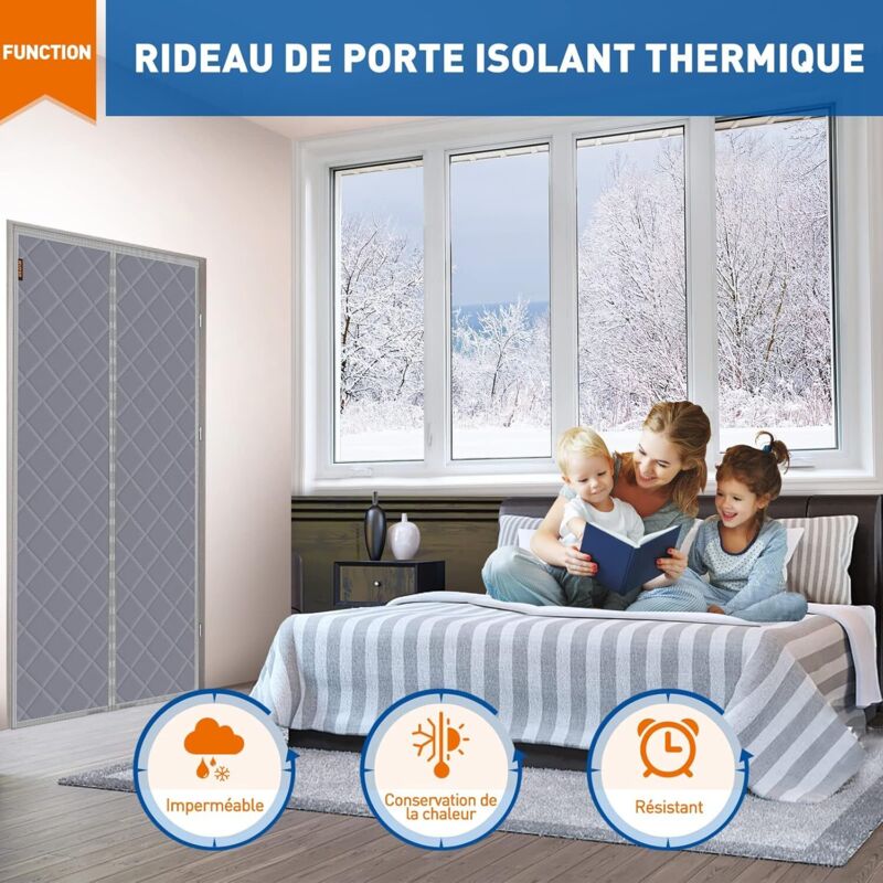 MAGZO Rideau De Porte Isolant Thermique 90 X 210 Cm, Rideau De Porte Épaississant D'hiver, Isolant Phonique Anti Froid, En Coton Magnétique, Gris