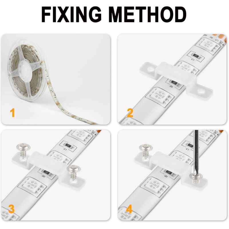 Lot De 10 Clips En Silicone + Vis Pour Fixation Ruban LED 10mm - Neuf Sous Emballage