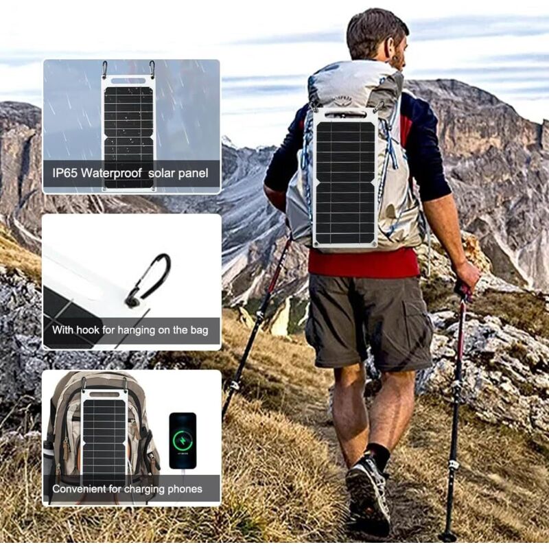 Chargeur Solaire Portable Pliable 5W - Imperméable Léger - Pour Téléphone, Power Bank - Camping, Randonnée, Urgence