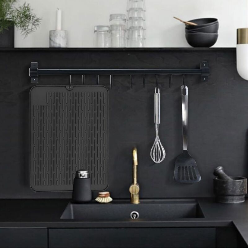 Tapis Evier Cuisine Tapis Égouttoir Silicone PRITOK - 70x5x0.5cm, Crème - Pour Vaisselle, Tasses - Antidérapant Tapis Silicone